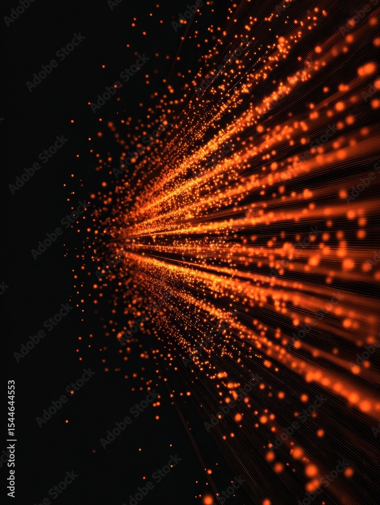 Poster vivid abstract starburst effect radiating from a corner, creating dynamic streaks of orange light ag
