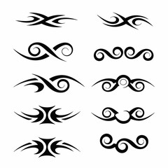 Design a set of abstract tribal blade icons in various styles, emphasizing sharp lines and bold geometric shapes.  Include diverse blade forms and cultural influences.