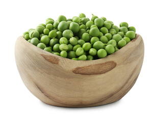 Fresh green peas in bowl isolated on white