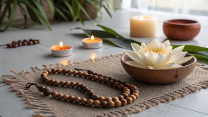 Peaceful Zen Meditation Space with Candles and Lotus Flower