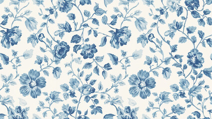 Elegant blue floral pattern on cream background