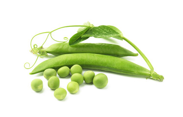 Fresh green peas in pods and sprout isolated on white