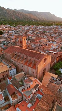 Aerial view of the picturesque town of Pollensa in Mallorca, Spain.