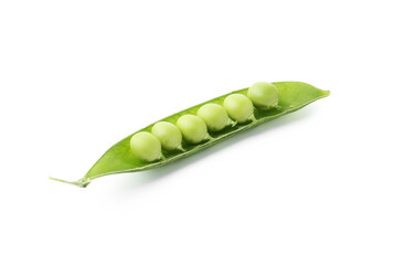 Fresh green peas in pod isolated on white
