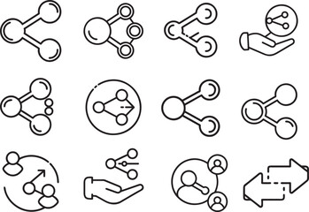 Network Icons: A collection of various interconnected icons representing sharing, connections, and networking in a clean and modern graphic style.
