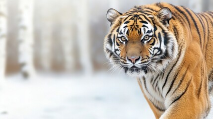 Fototapeta premium Tiger In Snowy Forest Setting. Majestic Predator In Natural Habitat