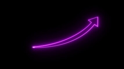 Upward arrow icon animation. neon business graph cart on black background.