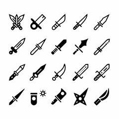 Design a set of stylized tribal knife icons, incorporating diverse cultural patterns and shapes for decorative use.