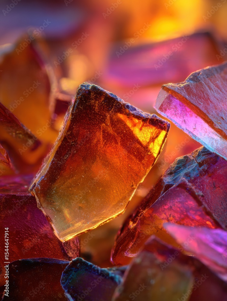 Poster abstract broken glass in warm hues showcases vibrant colors with intricate patterns reminiscent of a