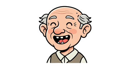 Toothless Elderly Man – Vector Cartoon Character with Big Ears and White Hair in Vest