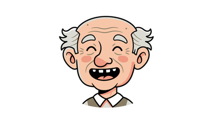 Toothless Elderly Man – Vector Cartoon Character with Big Ears and White Hair in Vest