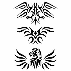 Naklejka premium Design a pack of tribal-style Griffin tattoo icons, varying in style and complexity, suitable for digital and print use. Include both detailed and minimalist options.