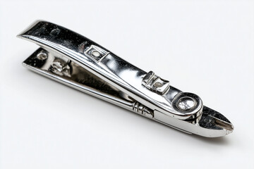 Stainless steel nail clipper with shiny metal surface on white background