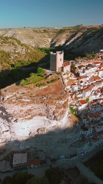 Aerial view of Jorquera town, Alcala del Jucar, Castile-La Mancha, Spain