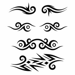 Detailed vector pack of authentic Māori tribal tattoo designs; intricate patterns, traditional motifs,  suitable for digital printing and body art.