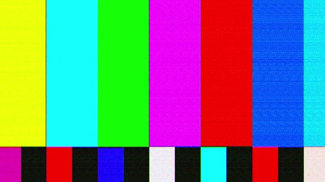 4k video no signal test pattern on TV screen; colorful flickering. Perfect for media, broadcasting, technology, communication, or entertainment industry projects. - Powered by Adobe