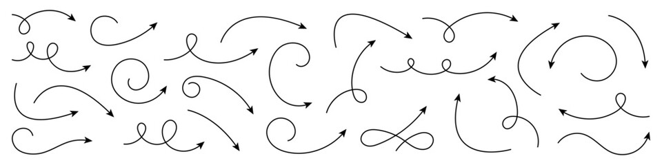 Curved arrows. Set of hand drawn arrows.