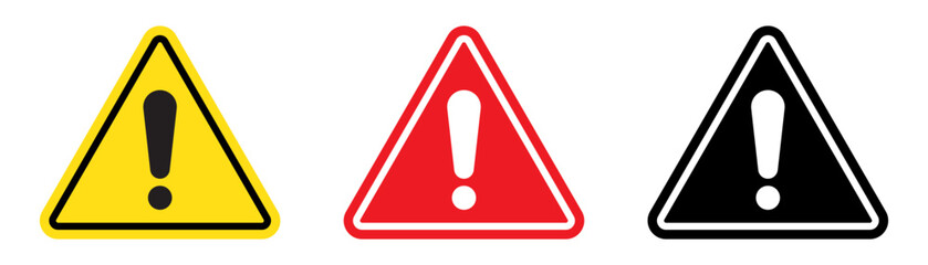Attention icon set. Safety notice sign. Danger sign, warning sign. Triangle with exclamation mark. 