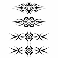 Design a set of minimalist, single-line tribal tattoo symbols; geometric, abstract, and symbolic icons suitable for body art.