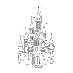 Obraz premium Castle outline drawing vector illustration for coloring pages and design projects use on transparent background