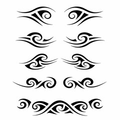 Design a set of tribal-style tattoo icons depicting powerful ocean waves, incorporating traditional Polynesian or Maori influences.