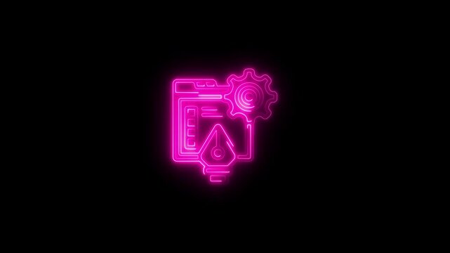 a glowing neon web administrator icon set, information, management, animation video on black background 