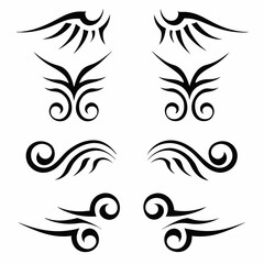 Design a set of tribal-style line art icons depicting rib cages, varying in complexity and style.  Include both full and partial ribcage views.