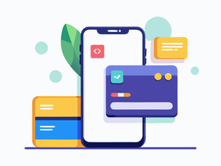 Modern Mobile Payment App Design Featuring Secure Online Transactions and Credit Card Icons