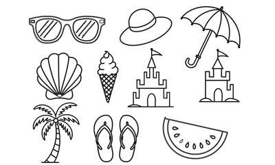 Hand-drawn summer beach vacation  set illustration