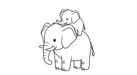 Cute elephant and baby elephant coloring page for kids and adults animal illustration on transparent background