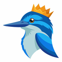 Cartoon king bird blue kingfisher with crown