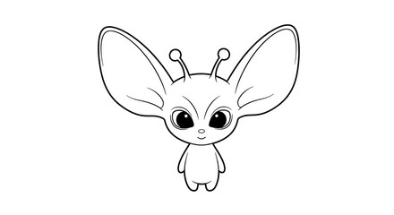 Fototapeta premium Cute alien coloring page printable for kids, cartoon extraterrestrial outline drawing art on transparent background