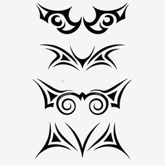 Design two distinct icons a stylized tribal batwing and a demonic horn, both suitable for digital use.  Emphasize bold lines and sharp angles.