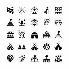Design an icon set depicting vibrant tribal dance celebrations; include diverse figures, instruments, and ceremonial attire.  Focus on dynamic poses and cultural richness.