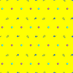 Seamless pattern with leaves and flowers isolated on yellow background. Sketch watercolor illustration. Perfect for wallpaper, gift wrap, pattern fill, web page background, summer greeting cards