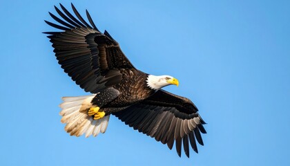 Fototapeta premium Majestic Bald Eagle in Flight: A Serene Wildlife Image