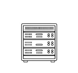 Server Rack Line Art: A simple black and white line art illustration depicts a server rack with three units, showcasing its technical design and clean aesthetic.