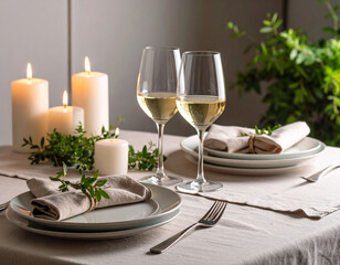 Fototapeta premium A romantic dinner date setting with warm ambiance and soft lighting.