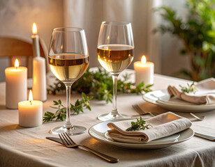 Fototapeta premium A romantic dinner date setting with warm ambiance and soft lighting.