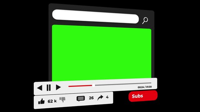web browser window social media frame animation green screen like counter with transparent background 