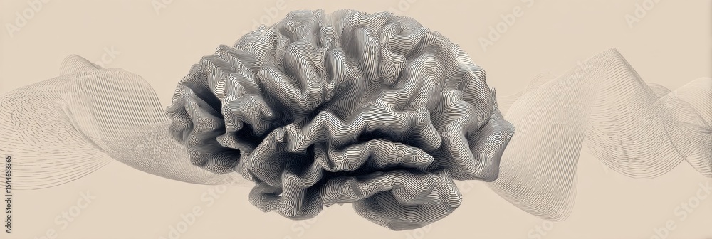 Poster unique brain design features chaotic lines on one side while maintaining a clean and muted aesthetic