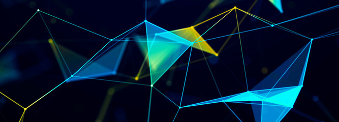Color illustration. Abstract structure with connected dots and lines. Big data. 3D rendering.