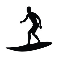 Man surfing with surfboard black silhouette isolated on white background.