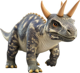 Fototapeta premium Cute, stylized dinosaur character with horns.