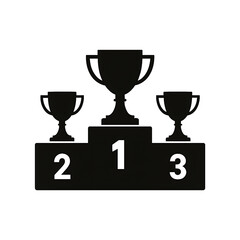 Minimalist Podium Silhouette with Trophies – Black Icon on White Background for Achievement Graphics
