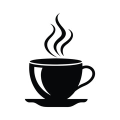 Black Silhouette of a Coffee Cup with Rising Steam for Café and Beverage Designs