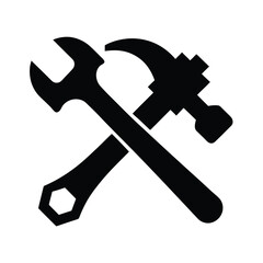 Crossed Hammer and Wrench Silhouette in Black for Tools, Repair, and Mechanic Icons
