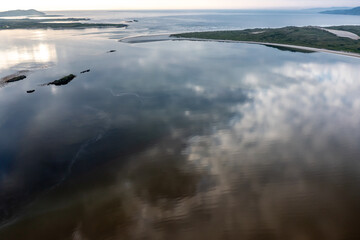 Aerial of Dooey beach and Gweebarra bay by Lettermacaward, County Donegal, Ireland