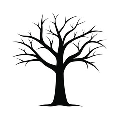 Obraz premium Bare Tree Silhouette with No Leaves in Black for Autumn, Seasons, and Nature Art