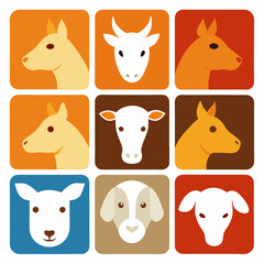 Farm animal icons a collection of nine simple designs
